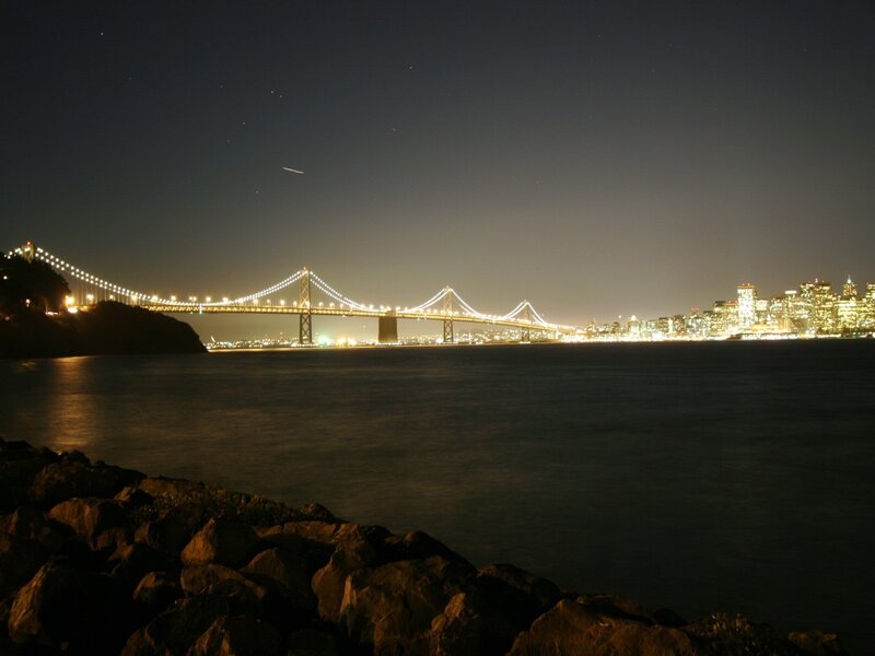 San Francisco Skyline — Black, Serene, Night, Photograph, Bridge, Cityscape