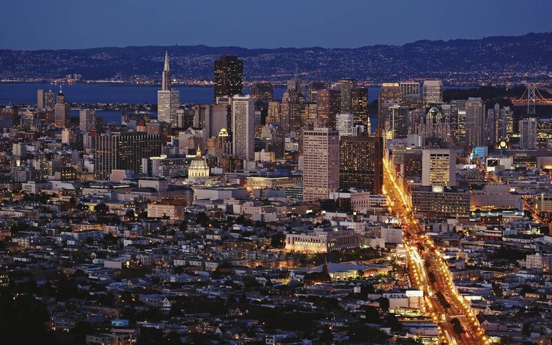 San Francisco Skyline — Blue, Calm, Night, Photograph