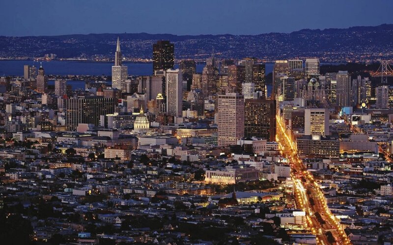 San Francisco Skyline — Blue, Dramatic, Night, Photograph, Buildings, City Lights