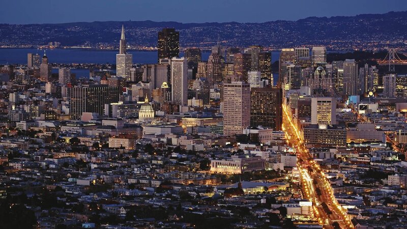 San Francisco Skyline — Blue, Dramatic, Night, Photograph, Cityscape, Skyscrapers