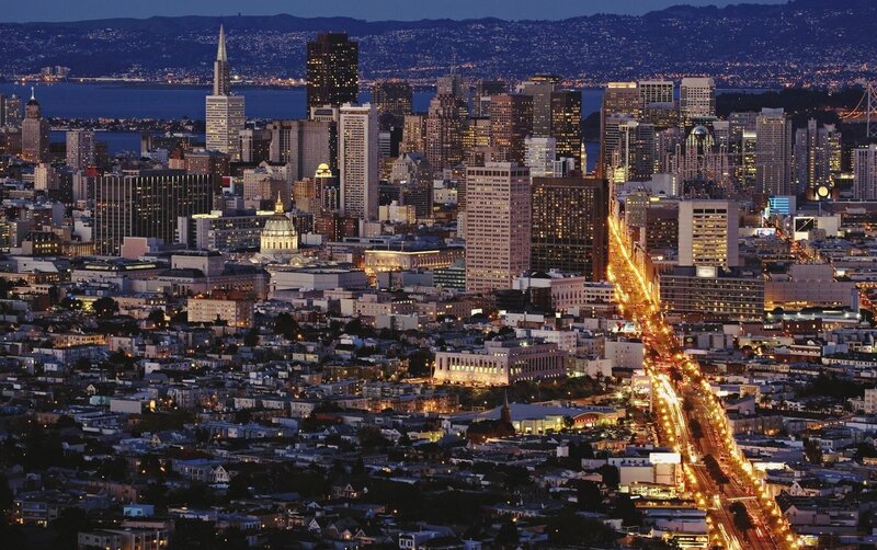 San Francisco Skyline — Blue, Dramatic, Night, Photograph, Skyscrapers, City Lights