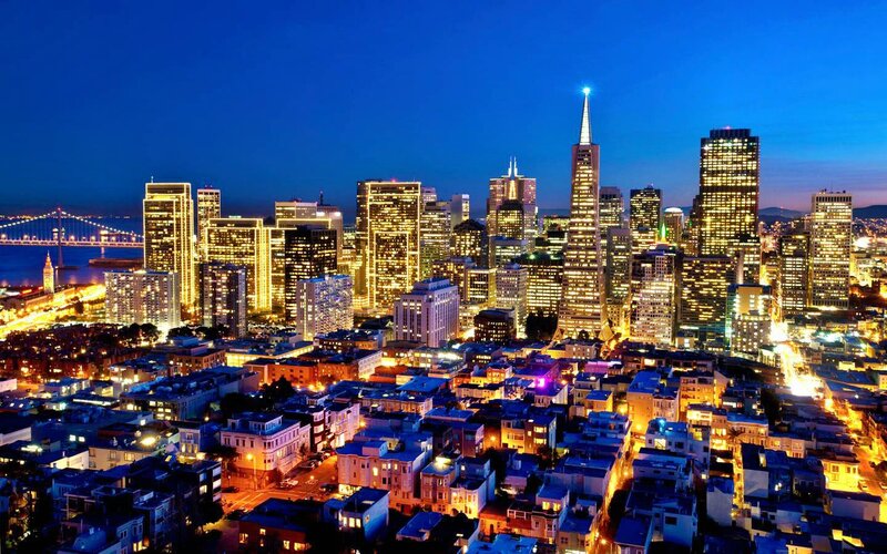 San Francisco Skyline — Blue, Dramatic, Night, Photograph, Skyscrapers