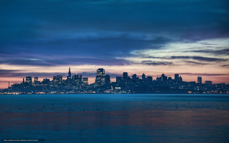 San Francisco Skyline — Blue, Dramatic, Sunset, Photograph, Water