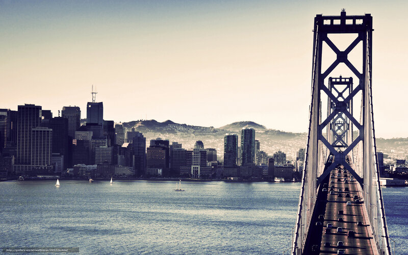San Francisco Skyline — Blue, Serene, Afternoon, Photograph, Bridge, Cityscape, Sailboats