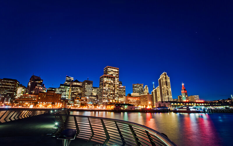 San Francisco Skyline — Blue, Serene, Night, Photograph, Buildings