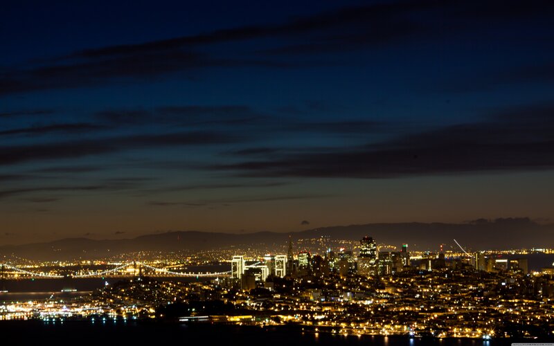 San Francisco Skyline — Blue, Serene, Night, Photograph, City Lights