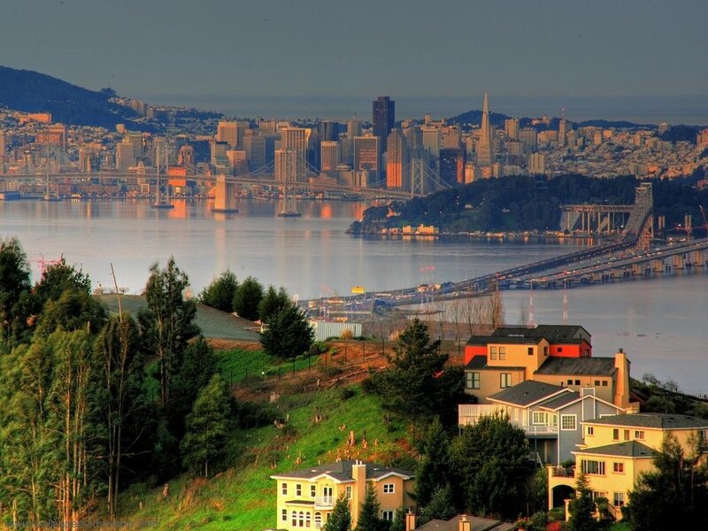 San Francisco Skyline — Blue, Serene, Sunset, Photograph, Bay, Bridges