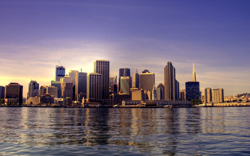 San Francisco Skyline — Blue, Serene, Sunset, Photograph, Skyscrapers, Bay, Sky