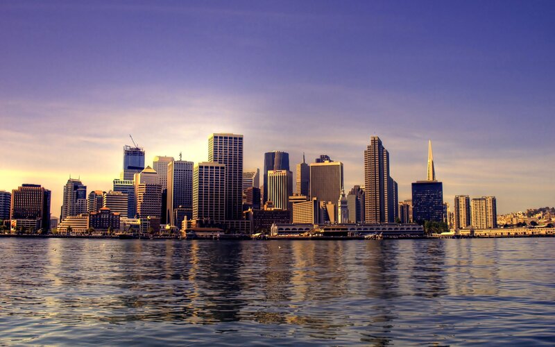 San Francisco Skyline — Blue, Serene, Sunset, Photograph, Skyscrapers