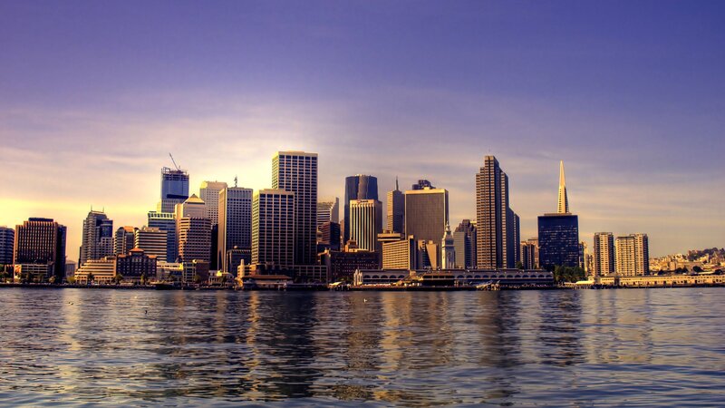 San Francisco Skyline — Blue, Serene, Sunset, Photograph, Skyscrapers, Water, Sky