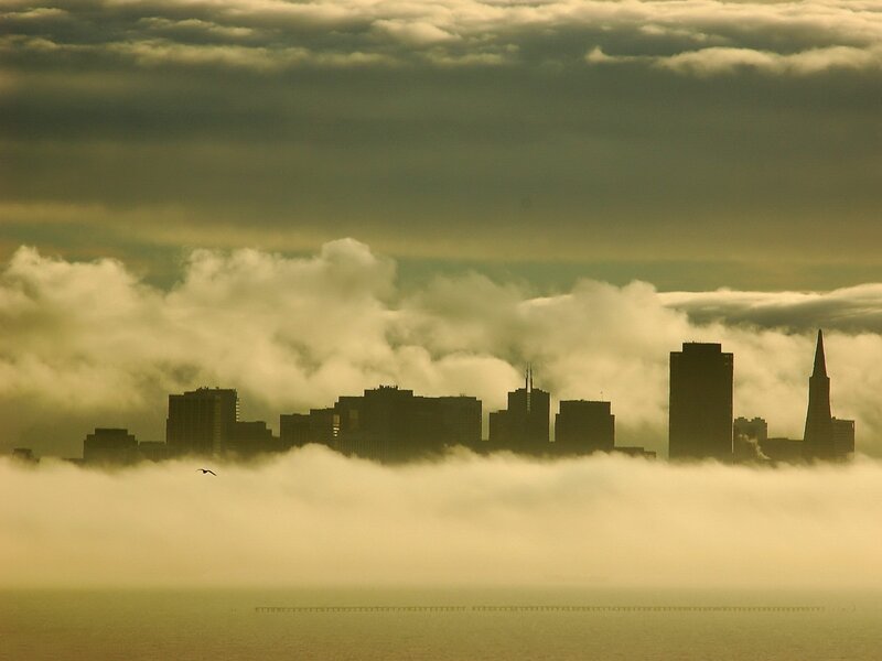San Francisco skyline in fog