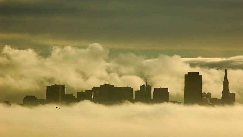 San Francisco skyline in fog