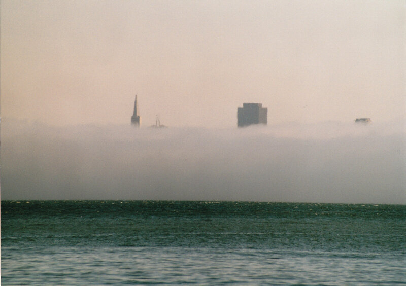 San Francisco skyline in fog