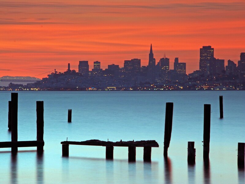 San Francisco Skyline — Orange, Dramatic, Sunset, Photograph, Bay