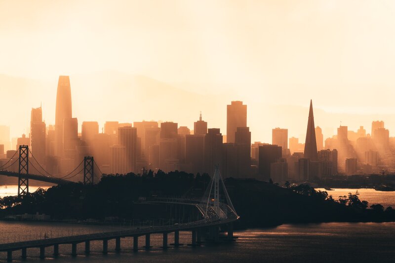 San Francisco Skyline — Orange, Dramatic, Sunset, Photograph