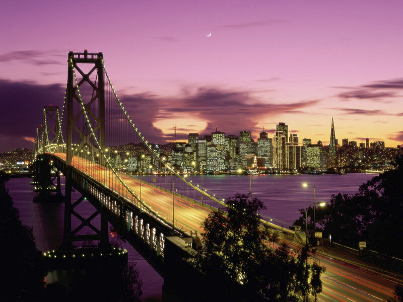 San Francisco Skyline — Purple, Dramatic, Night, Photograph, Bay Bridge, Cityscape