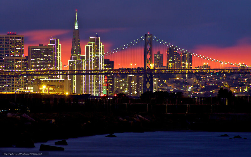 San Francisco Skyline — Purple, Dramatic, Night, Photograph, Bridge, Skyscraper