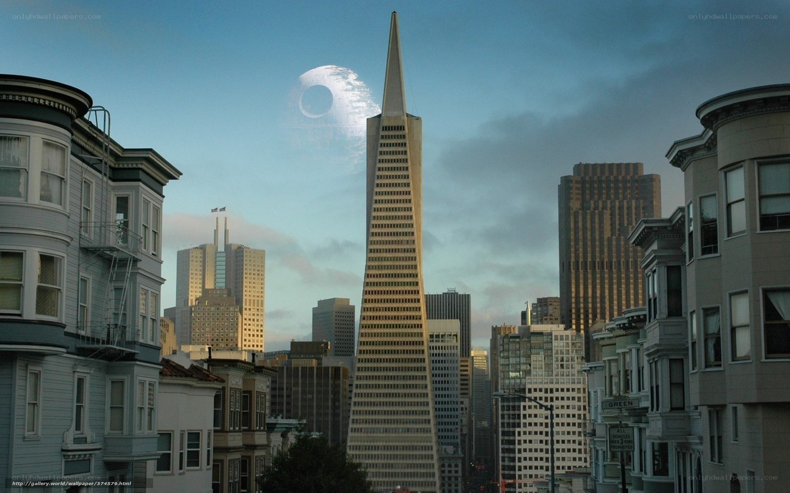 San Francisco skyline with Death Star