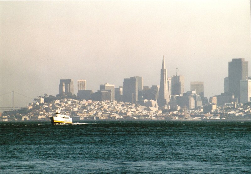 San Francisco skyline with ferry