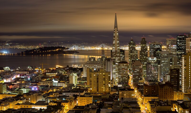 San Francisco Skyline — Yellow, Dramatic, Night