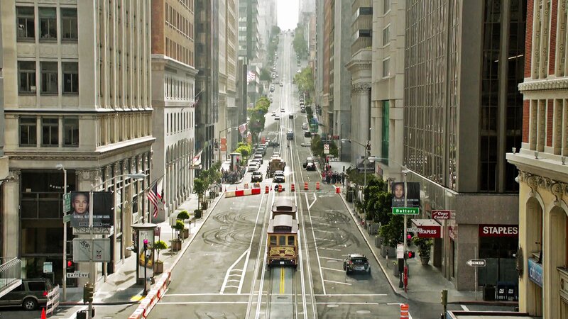 San Francisco street with cable car