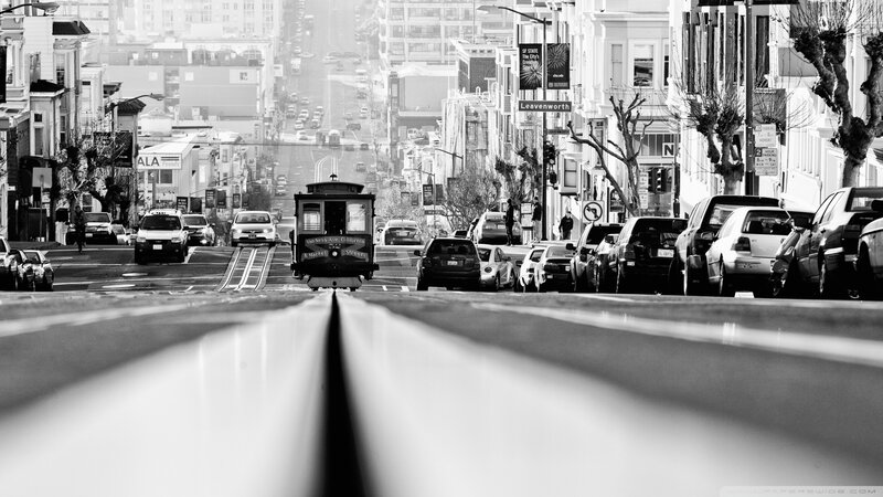 San Francisco street with cable car