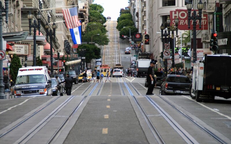 San Francisco street with cable cars