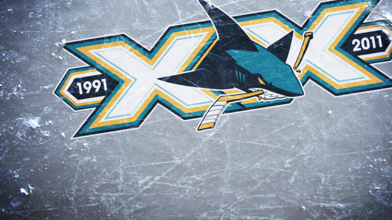 San Jose Sharks logo on ice