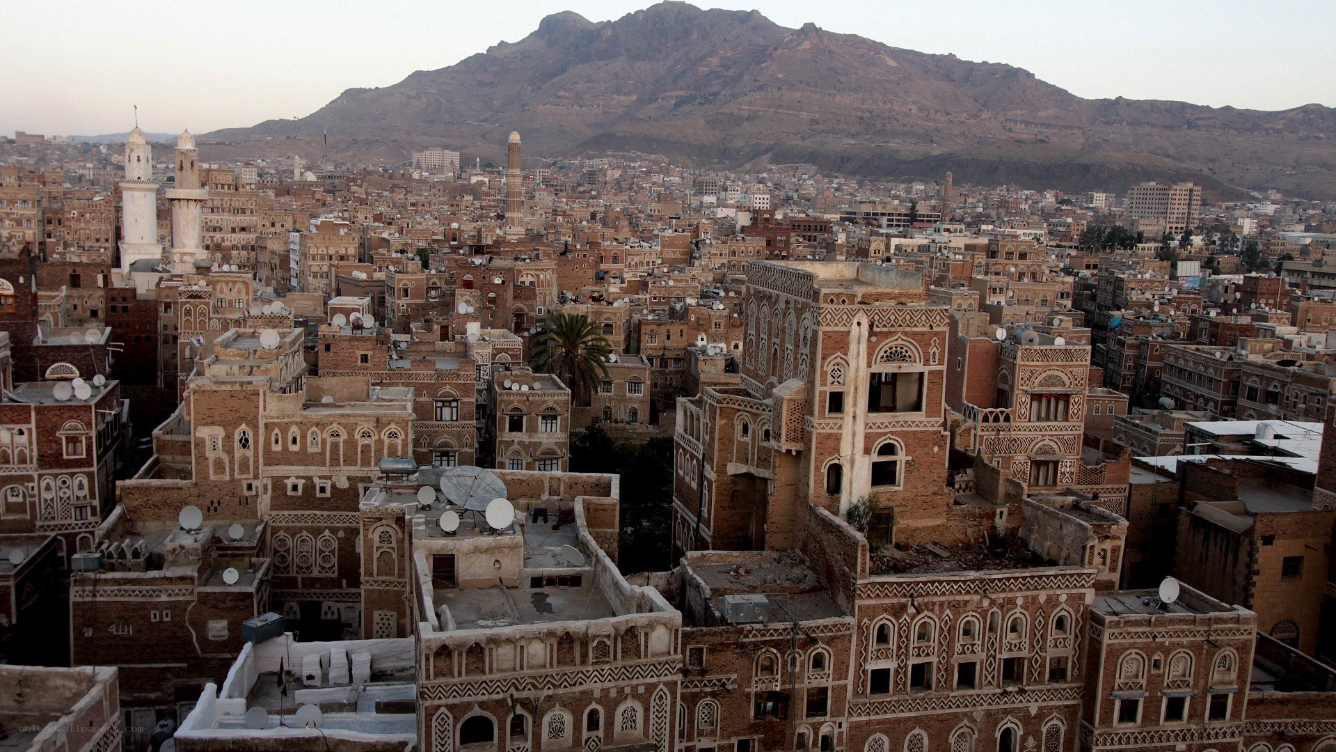 Sana'a cityscape with mountains
