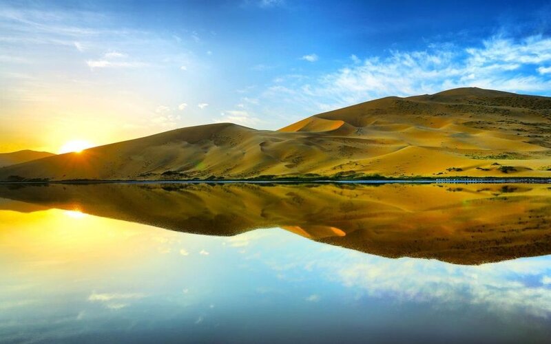 Sand Dunes and Lake — Blue