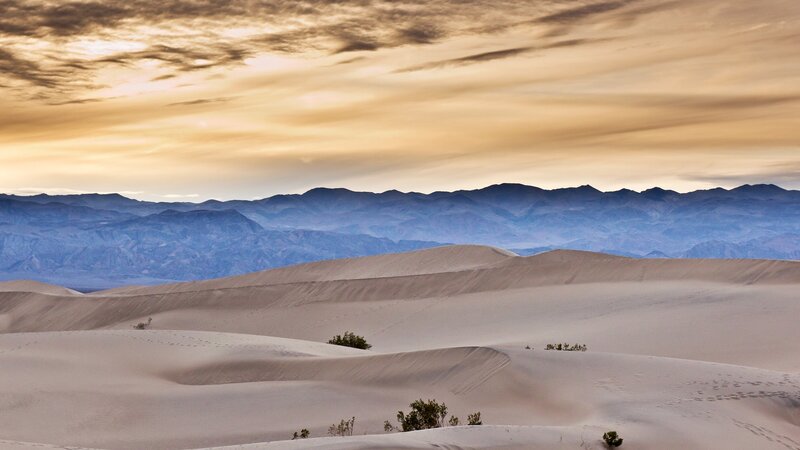 Sand Dunes and Mountains — Beige, Serene, Sunrise