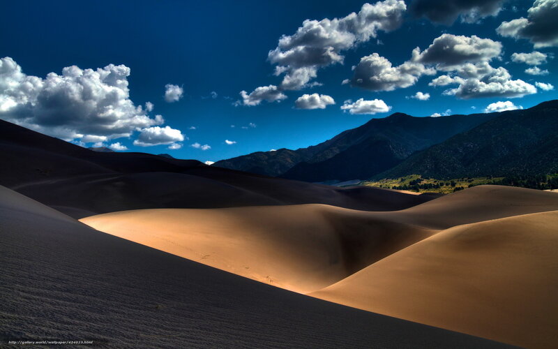 Sand Dunes and Mountains — Blue, Dramatic, Afternoon