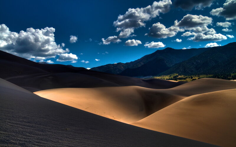 Sand Dunes and Mountains — Blue, Dramatic
