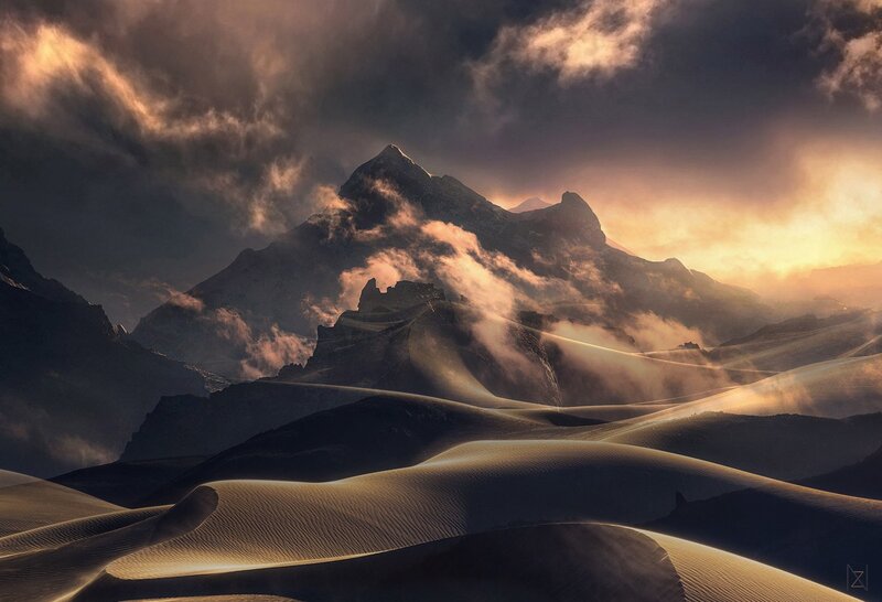 Sand Dunes and Mountains — Brown