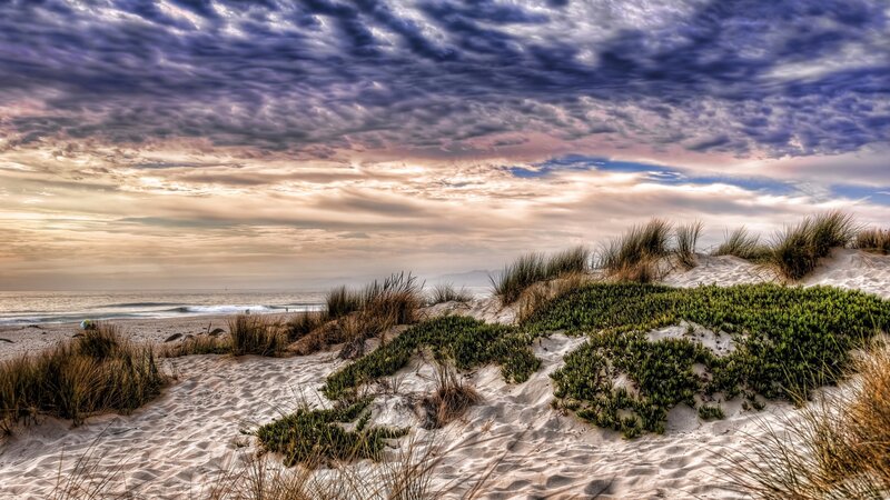 Sand Dunes at Beach — Blue, Dramatic, Sunset