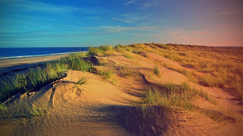 Sand Dunes at Beach — Blue, Serene, Sunset
