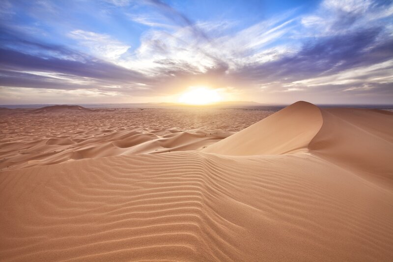 Sand Dunes at Sunset — Blue, Serene, Photograph, Sky, Clouds