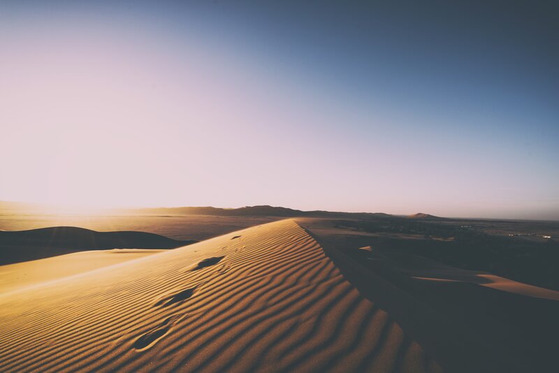 Sand Dunes at Sunset — Blue, Serene, Photograph, Sky