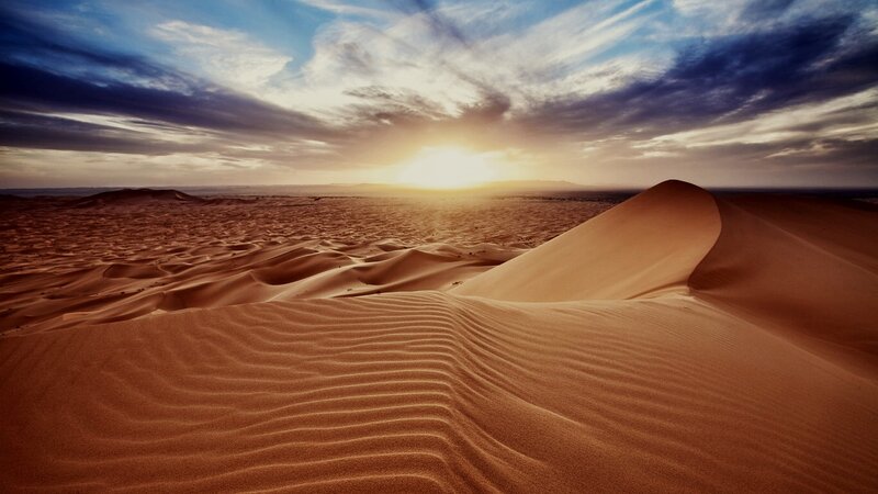 Sand Dunes at Sunset — Brown, Dramatic, Photograph, Clouds