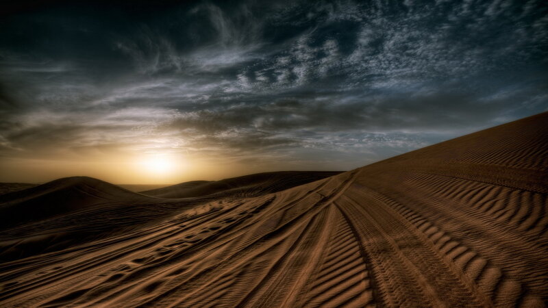 Sand Dunes at Sunset — Brown, Dramatic, Photograph, Sun
