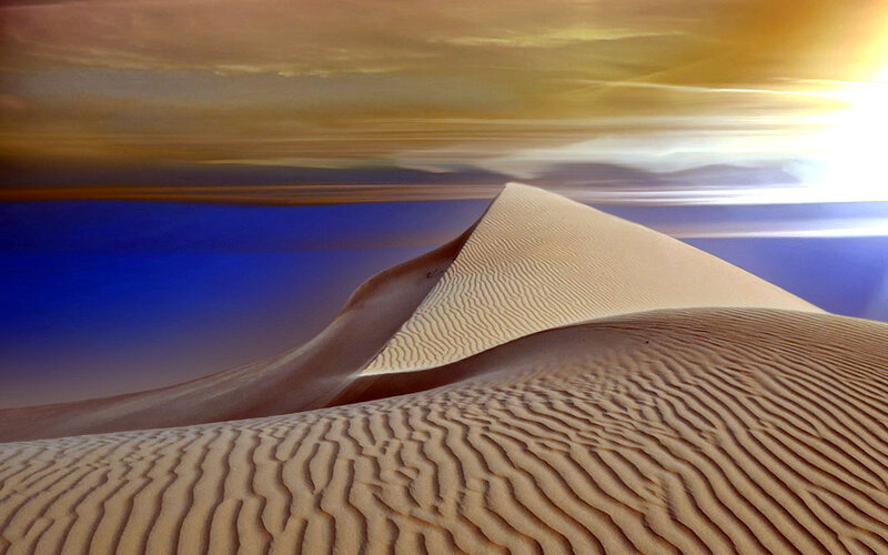 Sand Dunes at Sunset — Brown, Dramatic, Photograph