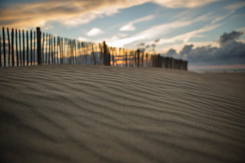 Sand Dunes at Sunset — Brown, Serene, Photograph, Fence