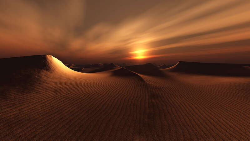 Sand Dunes at Sunset — Orange, Dramatic, 3d Render