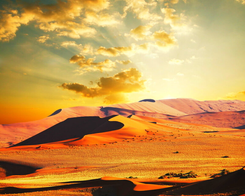 Sand Dunes at Sunset — Orange, Dramatic, Photograph, Clouds