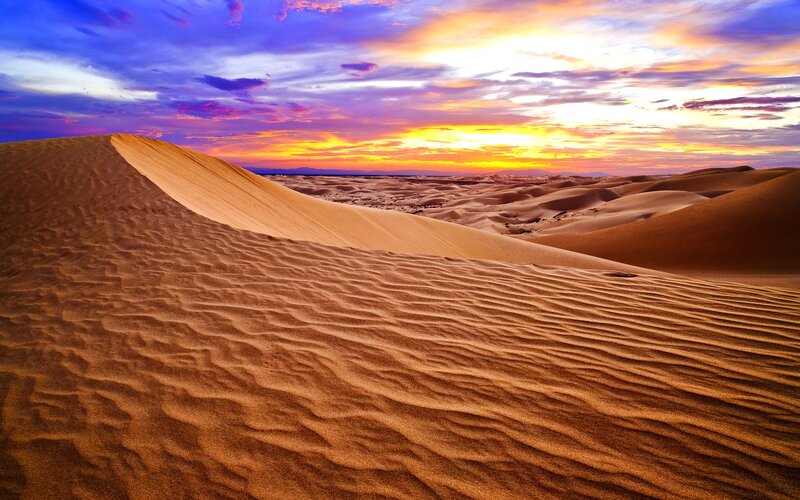 Sand Dunes at Sunset — Orange, Dramatic, Photograph, Sky