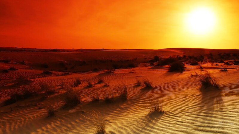 Sand Dunes at Sunset — Orange, Dramatic, Photograph, Sun, Grass