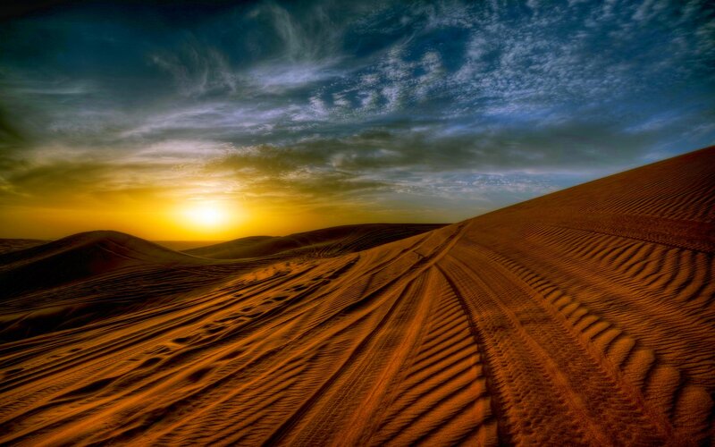 Sand Dunes at Sunset — Orange, Dramatic, Photograph, Sun, Sky