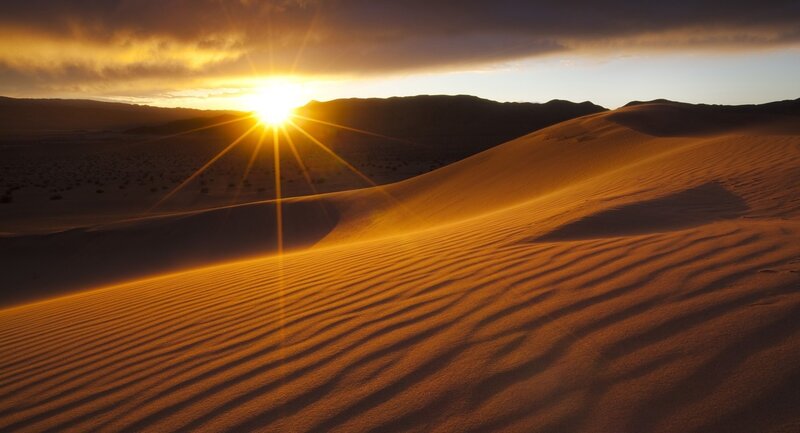 Sand Dunes at Sunset — Orange, Dramatic, Photograph