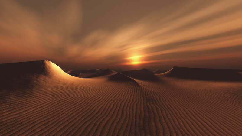 Sand Dunes at Sunset — Orange, Serene, 3d Render, Sun