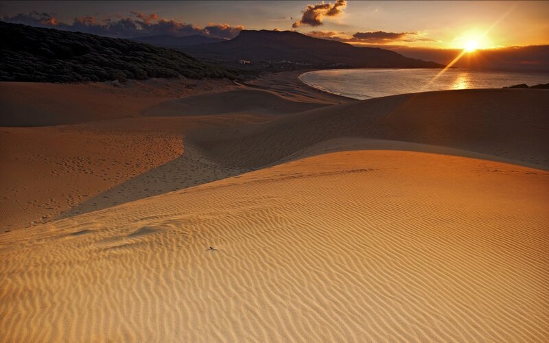 Sand Dunes at Sunset — Orange, Serene, Photograph, Sea, Mountain, Sky